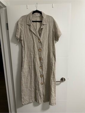 Maruca Novelo Linen Midi Dress with Wooden Buttons